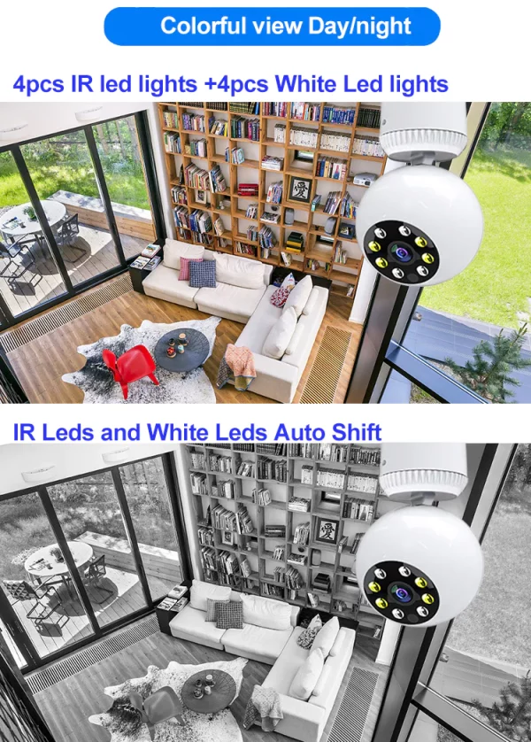 360 Degree Rotation Smart Auto Tracking PTZ Bulb Shape Wifi Camera with Dual Light Free APP Control - Image 4